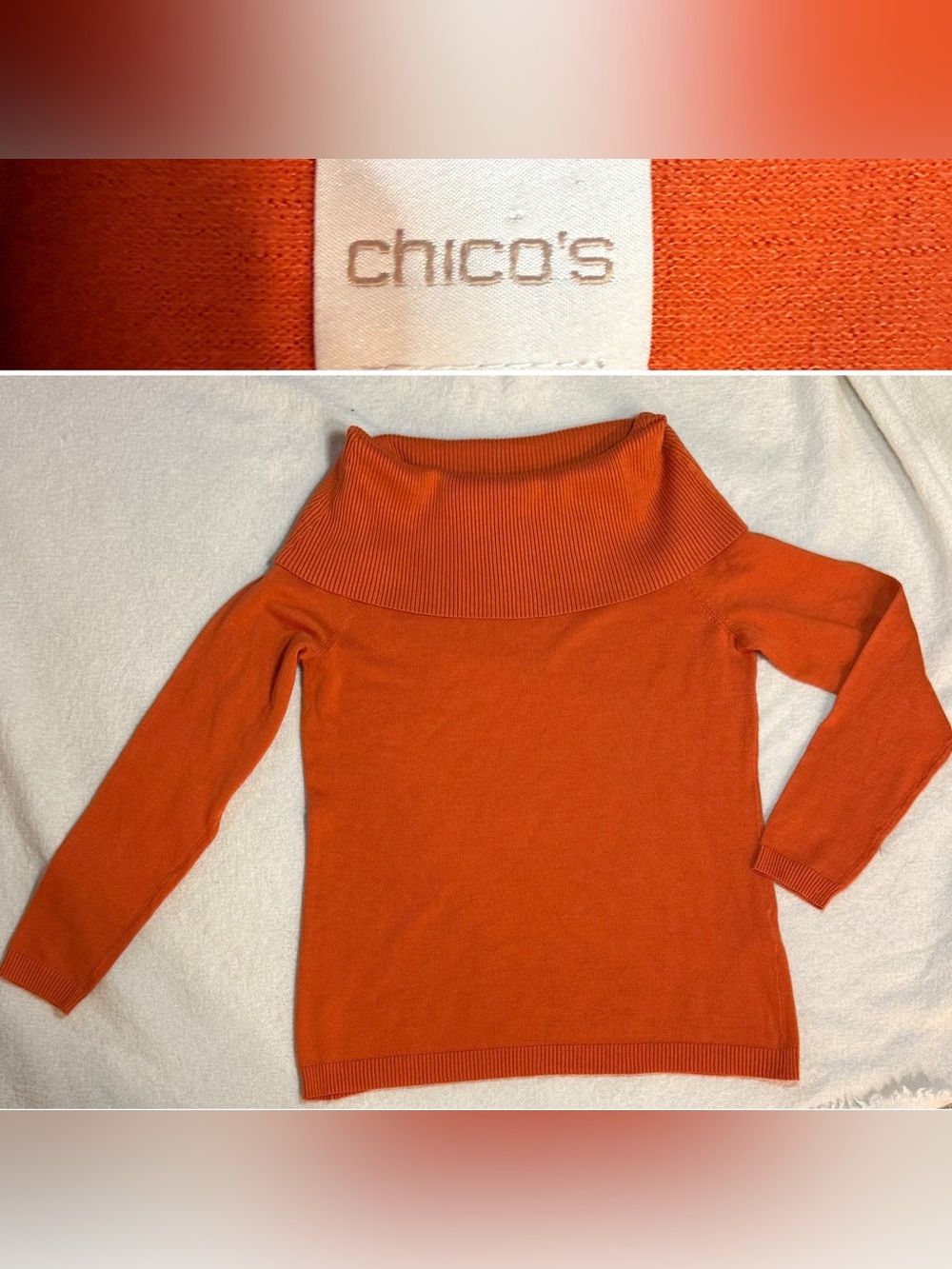 Chico’s Burnt Orange Foldover Off-the-Shoulder Knit Sweater